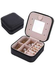 1pc Jewelry Storage Box With Mirror, PU Leather Jewelry Box, Jewelry Organizer, Travel Storage Box, Portable Jewelry Box, For Rings, Necklaces, Earrings, Pendants, Bracelets, Earring Storage, Cruise Essentials, Travel Essentials, Multi-Function Jewelry Storage Display Box, Gift Box For Girls And Women, Valentine's Day Gifts, Easter Gifts, Holiday Gifts.