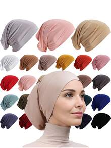 1 件柔软有弹性的帽子，女士纯色管状头巾，25 种以上颜色可选，多种颜色可供选择，适合 Abaya 配饰 - 簡帽 - 查看 1