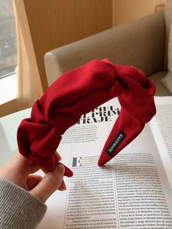 1pc Wine Red Pleated Wide-Brimmed Solid Color Headband, Vintage, Fashion, Versatile Hair Accessory For Women,Hairband,Hair Hoop Headbands
