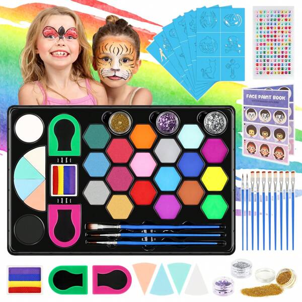 Dreamon Kinder Schminkset, 48tlg mit Glitzer Tattoo Kinder Theater Schminke Karnevals Schminke Profi Schminke Kinderschminken Halloween Karneval Geschenk