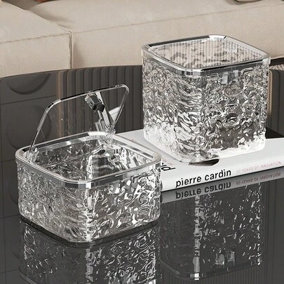 1 件装豪华波纹桌面垃圾桶带盖，冰川纹理桌面垃圾桶，便携式家用废纸篓