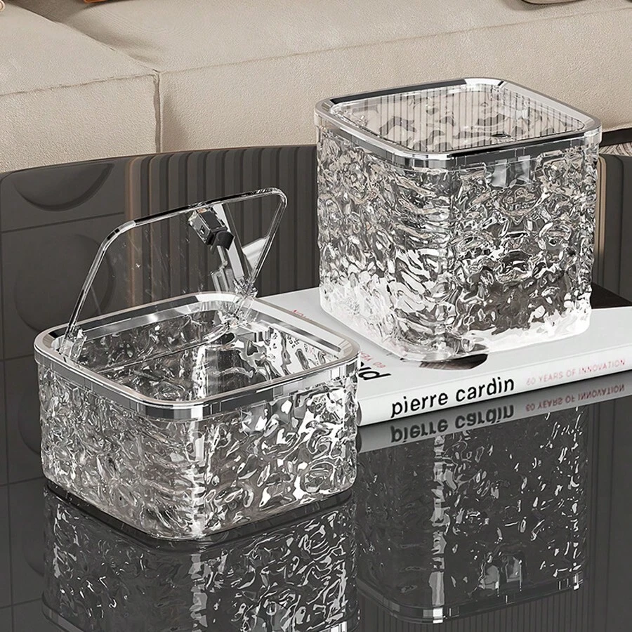 1 件装豪华波纹桌面垃圾桶带盖，冰川纹理桌面垃圾桶，便携式家用废纸篓 - 彩色 - 查看 1