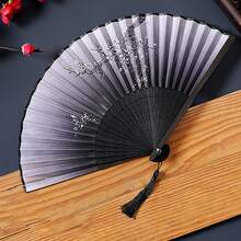 1pc Chinese Style Summer Portable Tassel Fan, Folding Fan, Ancient Style Hanfu For Men, Children Dance Small Bamboo Fan