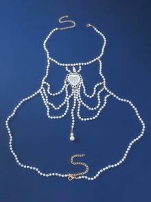 1 pieza Elegante y lujosa cadena de Body con borla de perlas falsas, collar multicapa, adecuado para ocasiones diarias y de fiesta, regalo de San Valentín/Navidad, accesorio perfecto para vacaciones en Maldivas, para todo el año