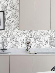 1 Roll Simple White Flower & Butterfly Botanical Print Home Decor Wallpaper, Indoor Renovation Wallpaper, Minimalist Floral Leaf Design Self-Adhesive Waterproof Oil-Proof Sticker For DIY Furniture Cabinet Decoration
