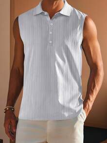 Mens Sleeveless Summer Shirts Beach Tank Tops Button Up Textured Tank Shirt For Vacation - White - View 3