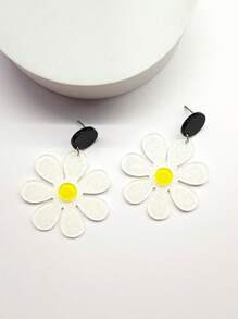 1 Pair Elegant Minimalist Farmhouse Style White Acrylic Flower Drop Earrings For Women, Casual, Party, Holiday, Versatile