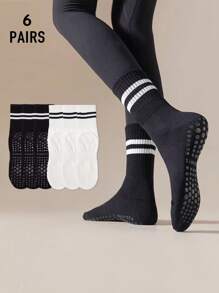 3/4/5 Pairs Women's Fashion Non-Slip Breathable Sports & Yoga Socks, Suitable For Indoor Fitness, Dancing, Yoga