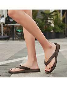 Men's Solid Color Flip Flops, Anti-Slip Outdoor/Shower/Beach Slippers - Brown - View 6