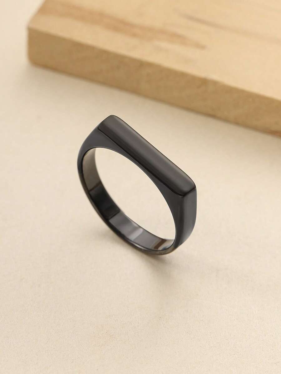1pc Stainless Steel Fashionable Minimalist Ring, Suitable For Daily Decoration - Black - View 1