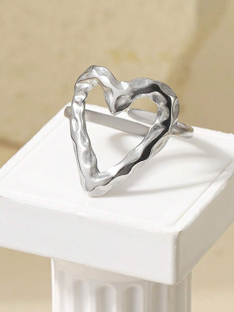 Onelike 1pc Fashion Simple Stainless Steel Golden Heart Shape Open Ring Suitable For Ladies To Wear Daily Or Give As A Gift Valentines,Mom,Mother,Mother's Day,Gift