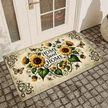 1pc Home Decor, Farmhouse Sunflower And Bee Print Floor Mat, Suitable As Drying Mat, Coaster For Entryway, Living Room, Bedroom, Bathroom, Kitchen And Laundry Room, Machine Washable, Spring Decor
