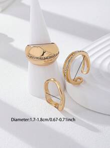 3 Pcs Women Chunky Rings Set , Crystal Decor Dome Ring , Simple Design Stacked Rings Pack For Daily Wear