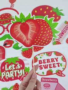 28 Pcs/Set Summer Fruit Birthday Party Decorations Photo Props, Hawaiian Party Strawberry Selfie DIY Decorations