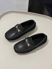 儿童商务休闲乐福鞋，2025新款针织透气轻便时尚莫卡辛鞋 - 黑色 - 查看 3