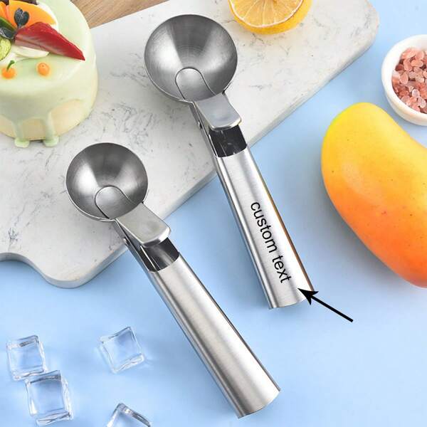 1 Stück/2 Stücke personalisierter Edelstahl-Eislöffel, vielseitig wiederverwendbarer Löffel für Eis, Wassermelone, Obst, mit Laser graviert mit Ihren eigenen Informationen