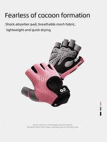 1 Pair Golovejoy Simple Fashion Thin Fingerless Fitness Gloves, Lightweight, Breathable, Anti-Slip, Dumbbell Gloves For Men & Women Gym Accessories - Pink - View 5