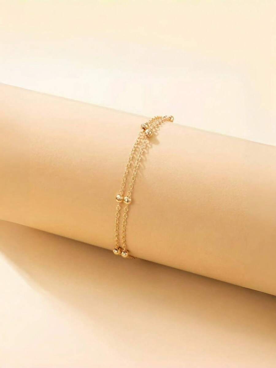 Cross-Border Simple Creative Layered Ball Chain Anklet, Beach Vacation Style Foot Jewelry - Image - View 1