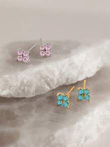S925 Sterling Silber blumen-förmige Ohrstecker mit individuellem Geburtsstein - perfektes Geschenk! Ideal für Familie, Mutter, Großmutter, Partner oder beste Freundin. Aus S925 Silber gefertigt