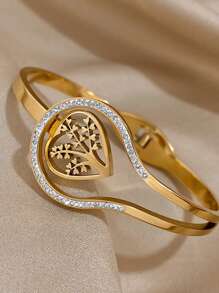 1 Pulsera brazalete de acero inoxidable con diseño de corazón para mujer, joyería de diario y fiesta, regalo para el Día de la Madre, verano
