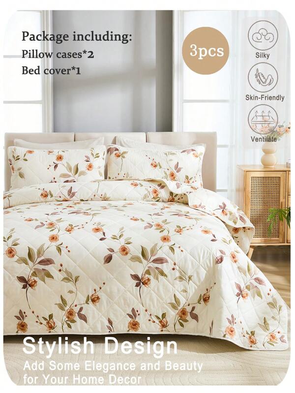 3 Stücke elegantes Blumen Bettbezug Set (1 Bettbezug + 2 Kissenbezüge, ohne Füllung), täglicher Gebrauch Polyesterfaser weich & hautfreundlich für Schlafzimmer, geeignet für alle Jahreszeiten, ideal als Geschenk