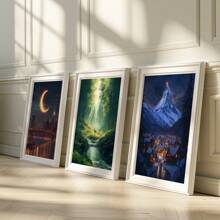 Set de 3 obras de arte enmarcadas en madera con pósteres en lienzo, pintura decorativa. Conjunto de 3 impresiones "Trono de Cristal", "Ciudad Creciente", "Velaris", "Terrasen", "Acotar" Citas de libros Impresión artística enmarcada