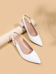 Wide Fit Women's Summer Thick Heel Closed Toe Sexy Pumps, 2025 New Elegant Slingback Pointed Toe High Heels, Versatile - White - View 6
