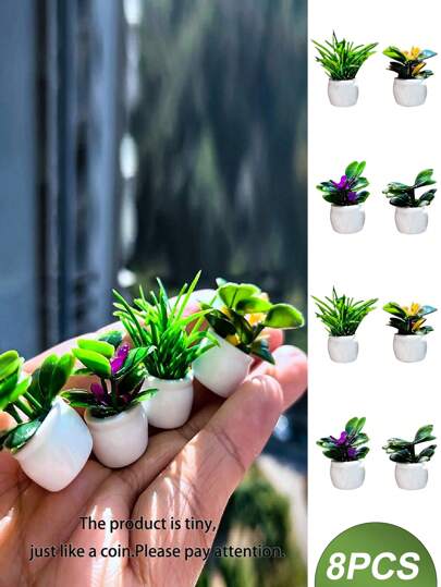 Statuie cu mini plante artificiale în ghiveci, mini plantă bonsai în ghiveci, plantă simulată în ghiveci fals pentru grădină în miniatură Decor în aer liber Cele mai bune cadouri