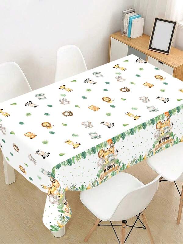 1 pieza Mantel con estilo de animales que conducen, con cubierta de mesa de plástico con patrón de animales para cumpleaños de jóvenes, fiestas y celebraciones festivas - 130cm x 220cm