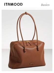 ITAMOOD Bolso de diseñador de piel de ternera Togo de lujo elegante de alta calidad, bolso de gran capacidad con detalles de carta, ligero, de negocios y casual, de color marrón, bolsa de mano y bolsa de hombro minimalista y vintage de unicolor con textura, ideal como regalo para maestros, bolsos para mujer 80368