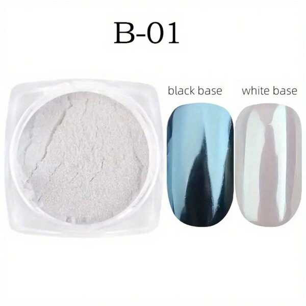 Pó de Unha Chrome de Pérola, Efeito Espelho Pó de Unha Pigmento Perolado Branco Aurora Mágica Alto Brilho Glitter Para Manicures Cativantes - Perfeito para Uso Profissional e DIY