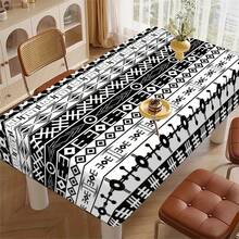 1pc Black & White Geometric Pattern Tablecloth, Modern Minimalist Design, Easy To Clean, Suitable For Various Home Styles Rectangle Dining Tablecloth, Machine Washable, Vintage Style Tablecloth For Picnics, Camping, Weddings, Birthday Parties, Restaurants, Home Decor, Holiday Decor