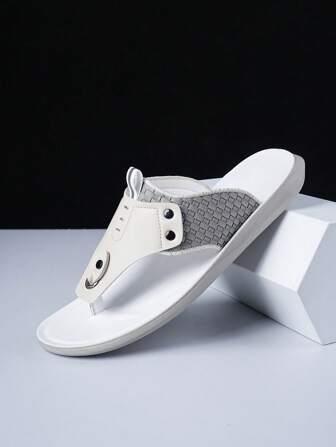 Casual läderskarvtofflor för män, mode andas flip flops för vår/sommar