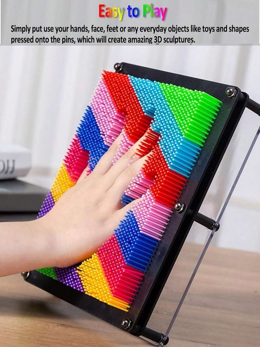 1/2 件彩虹 3D 针画板手印可变针画礼物创意艺术玩具，派对生日圣诞礼物 - 彩色 - 查看 1