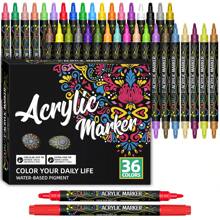 36 Cores Marcadores de Tinta Acrílica de Duas Pontas, Adequados para Madeira, Tela, Pedra, Pintura em Rocha, Vidro, Superfície Cerâmica, Artesanato DIY, Materiais de Arte, De Volta às Aulas