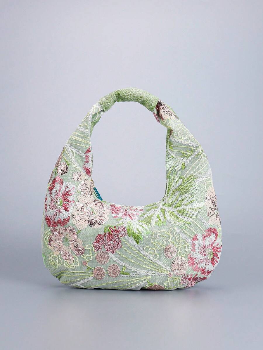 Nuevo bolso de mujer de media luna bordado con lentejuelas,bolso de mano exquisito de flores de lentejuelas de moda,bolso de embrague de lentejuelas de moda simple,bolso de cena con brillo,adecuado para fiestas,bodas,regalos,cruceros,citas,vacaciones.(la posición del patrón se corta al azar)