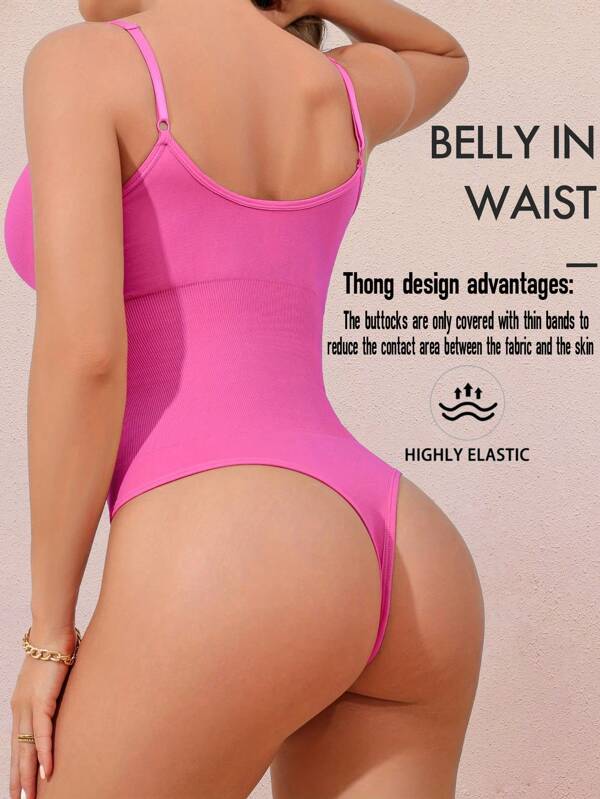 1 pieza Body moldeador para mujer, ropa interior reductora rosa con tanga, body de activewear con tirantes ajustables y ligero para levantar glúteos, moldear la cintura, curvas estilizadas, yoga, fitness