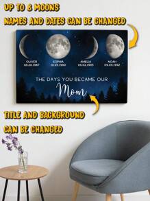 Personalized Family Moon Phase Canvas Print, Custom Names And Birth Dates, Unique Family Gift, Nursery Wall Art, Home Decor