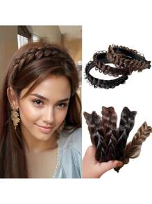 [1 pièce Perruque tressée au look naturel] Perruque bandeau tressé élégante pour femmes - look naturel, cheveux synthétiques droits, parfait pour une utilisation quotidienne, serre-tête, cerceau à cheveux, diadème
