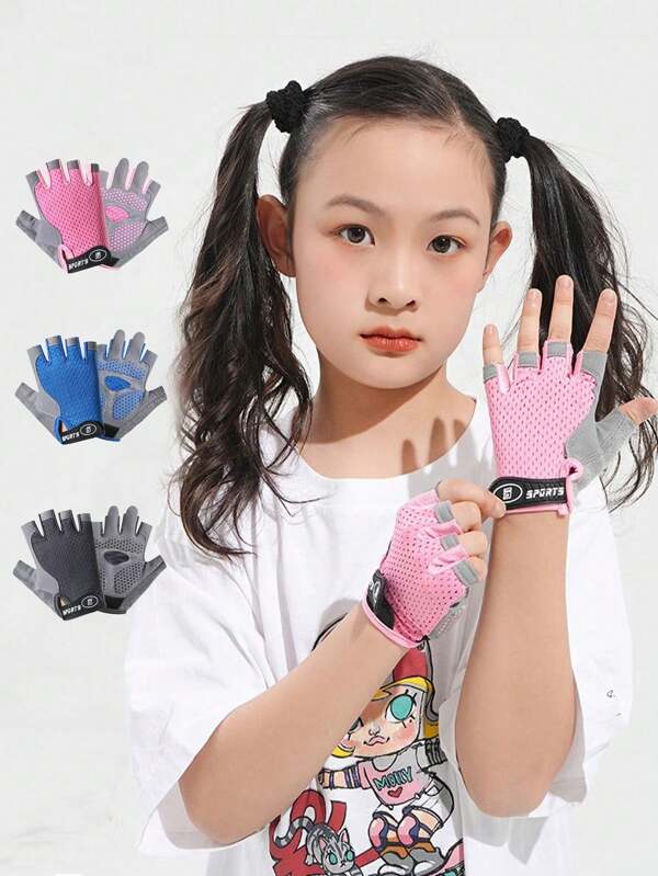 1 par / 3 pares de guantes de fitness transpirables, antideslizantes y resistentes al desgaste con diseño de red ajustable y multicolor, multisize, aptos para niños de 3 a 12 años para deportes al aire libre y entrenamiento físico.