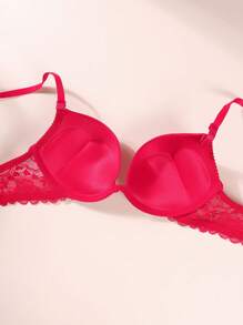 4pcs Ladies Casual-Comfortable Minimalist-Elegant French Mature Charm-Lace Splicing Wire-Free Gathering Bras