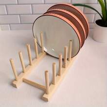 1pc Wooden Plate/Dish Rack Stand, Kitchen Storage Cabinet Dish Bowl Cup Pot Lid Chopping Board Organizer Rack, Kitchen Utensil Draining Rack, Kitchen Cabinet Organizer, Kitchen Organizer