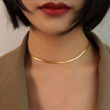 1pc Gold Fashionable Simple Chain Stainless Steel Jewelry Necklace With Unique Personalized - Yellow Gold - View 1