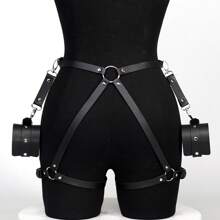 1 Stück Damen Gothic Verstellbarer Drahtgeschirr Handfessel Set, Schwarz PU Gürtel Strumpfhalter Riemen, Sexy Körperkette Party Orgie Accessoires, Sex, Sexy, Sexspielzeug, Sexwerkzeuge, Werkzeug Sex, SM Produkte für Männer & Frauen & Paare