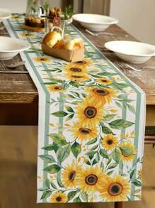 1pc Summer Lemon Flower, Sunflower Print Tablecloth, Kitchen, Dining Room Decor, Holiday Decor, Family Party Decor, Home Decor, Scene Decor, Outdoor Dining Table, Coffee Table Decor