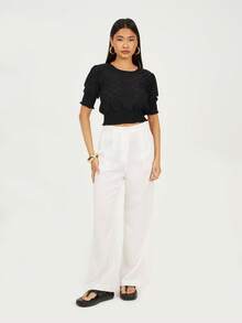 brave soul Broderie Top With Three Quarter Sleeve - 黑色 - 查看 2