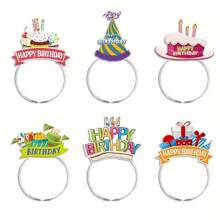 6pcs Paper Happy Birthday Foil Headbands & Birthday Party Caps, Head Decor For Birthday Celebration, Theme Party