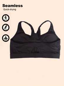 1 pièce Soutien-gorge de sport classique pour femme, couleur unie sexy, tricoté, fermeture métallique devant, confortable sans fil avec un soutien à fort impact, absorbant la transpiration, adapté pour toutes les saisons