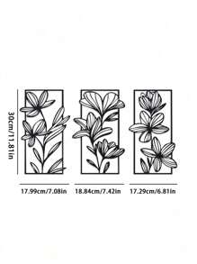 Set de 3 piezas de arte de pared de plantas y metal negro - Decoración moderna para el hogar, acentos festivos, arte de pared elegante