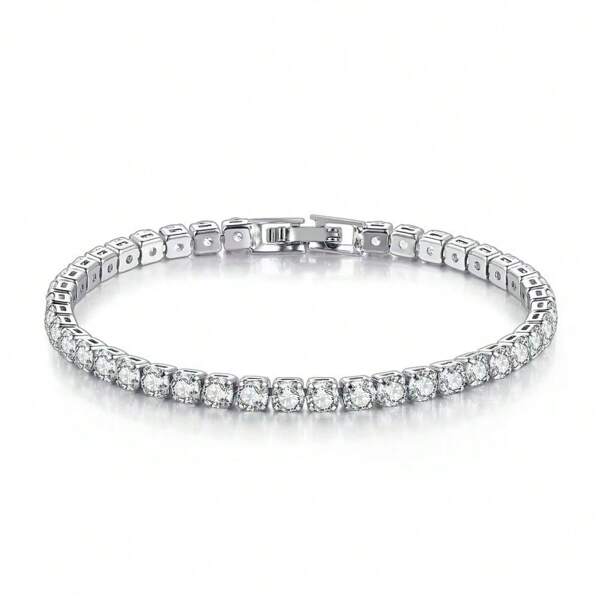 Pulseira redonda de zircônia cúbica de 1 peça, acessório minimalista e elegante para o dia a dia, presente ideal para amigos